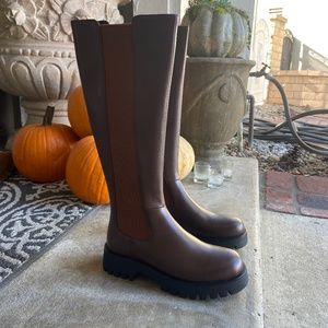 Leather knee high boots